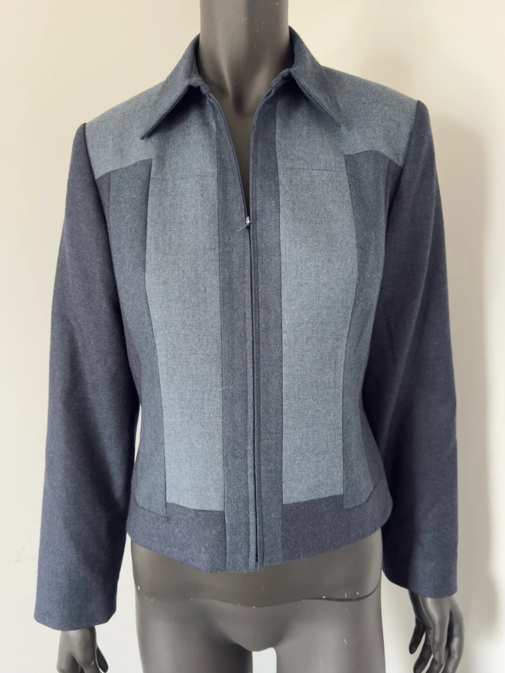 108. Simon Chang Wool Two-Tone Blue Zip Jacket - Picture 1 of 7